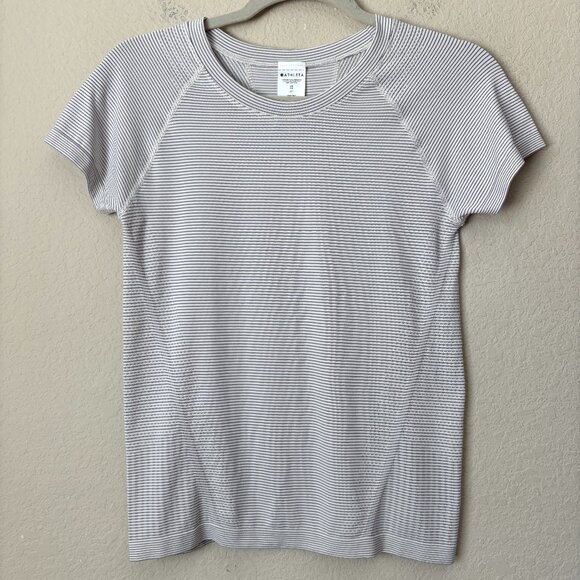 Athleta Momentum Seamless Tee in Mini Stripe White - Picture 1 of 11